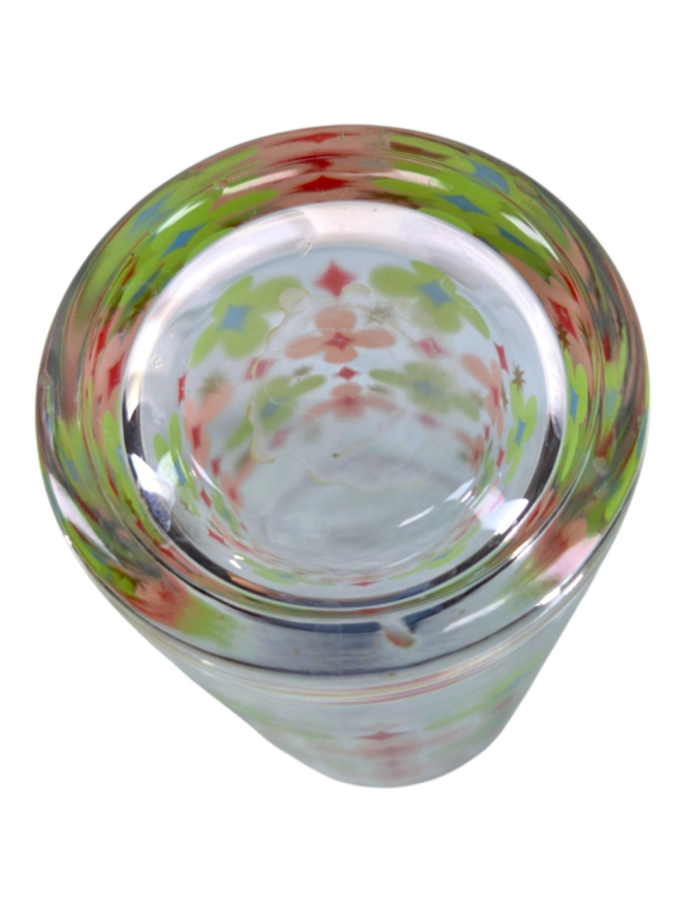 Retro MCM Style Floral Glass Cocktail Shaker Gold Metal Lid Colorful - Picture 8 of 10